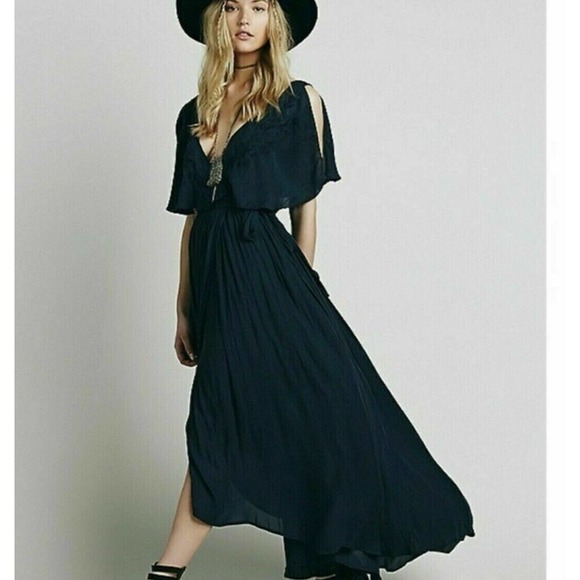 Free People Dresses & Skirts - Free People Fiona Flowy Wrap Maxi Dress Midnight Blue Size M Brand New